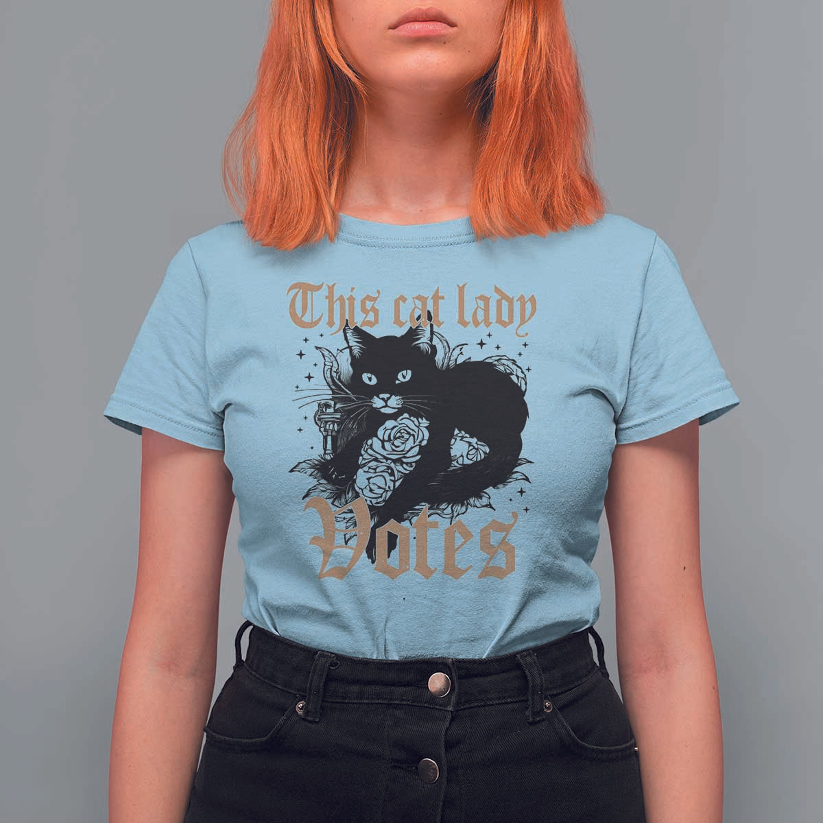 This Cat Lady Votes T Shirt For Women Black Cat For Harris This Cat Lady Votes Vintage Roses - Wonder Print Shop