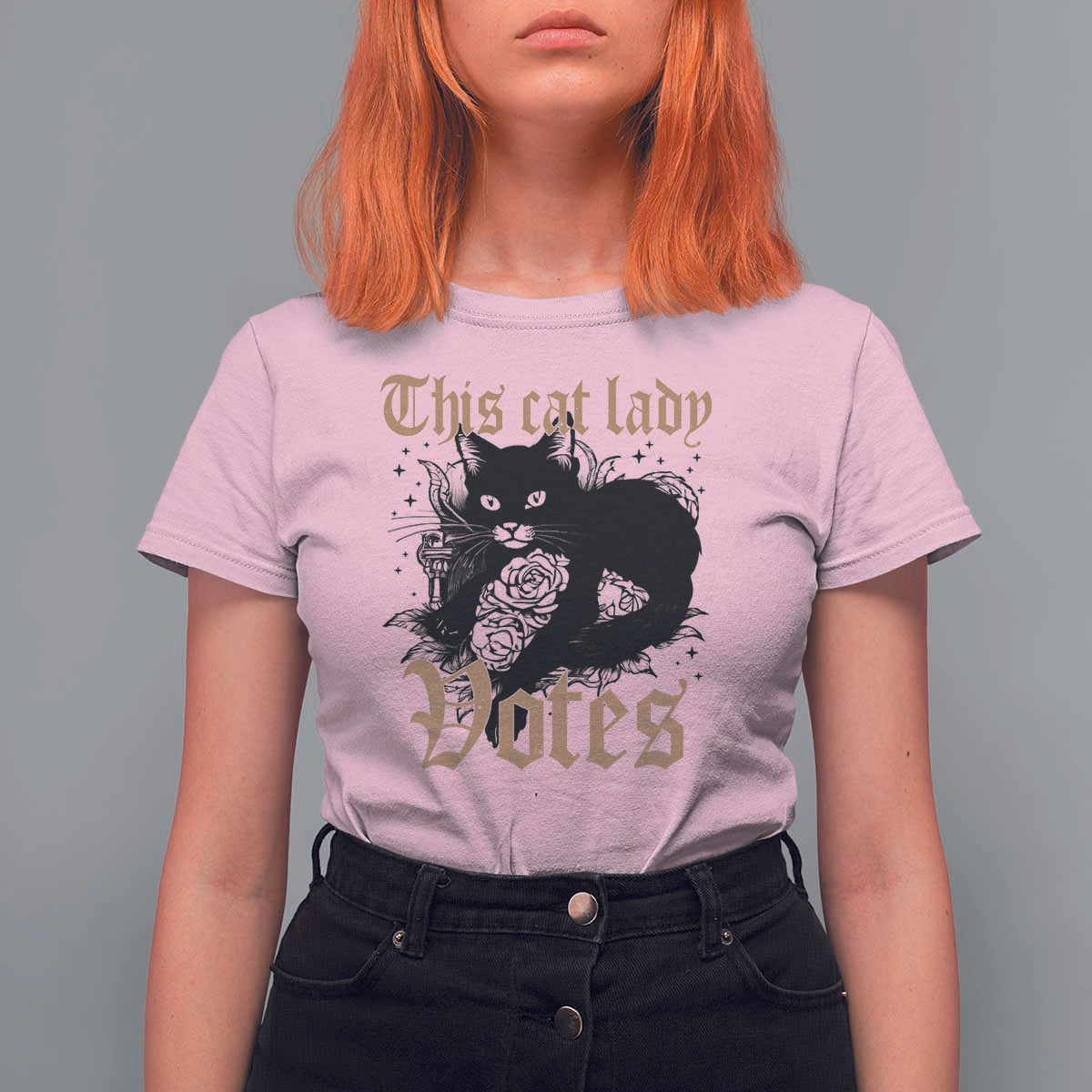 This Cat Lady Votes T Shirt For Women Black Cat For Harris This Cat Lady Votes Vintage Roses - Wonder Print Shop