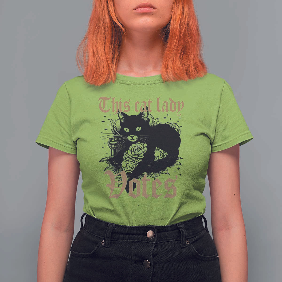 This Cat Lady Votes T Shirt For Women Black Cat For Harris This Cat Lady Votes Vintage Roses - Wonder Print Shop