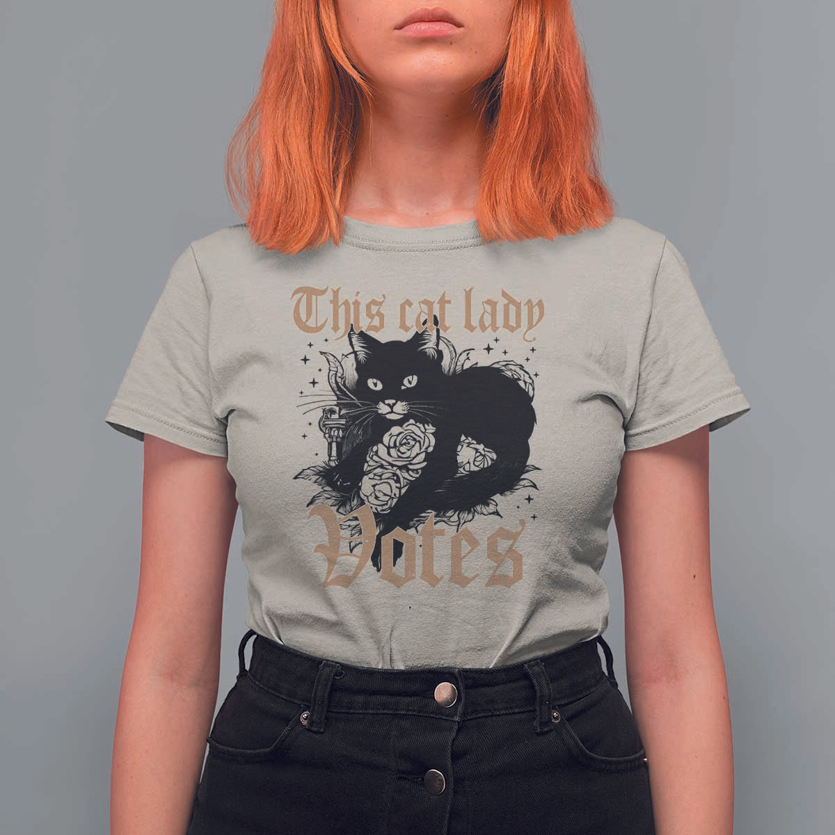This Cat Lady Votes T Shirt For Women Black Cat For Harris This Cat Lady Votes Vintage Roses - Wonder Print Shop