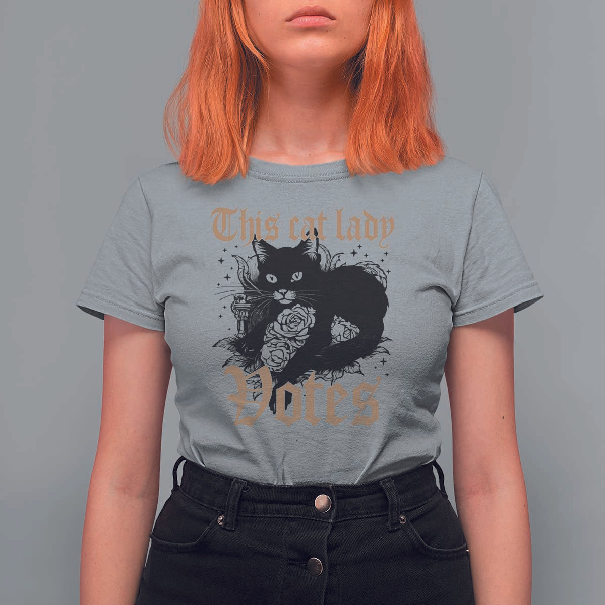 This Cat Lady Votes T Shirt For Women Black Cat For Harris This Cat Lady Votes Vintage Roses - Wonder Print Shop
