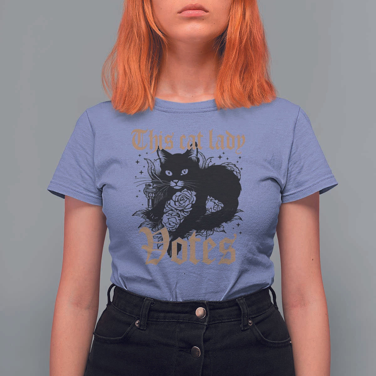 This Cat Lady Votes T Shirt For Women Black Cat For Harris This Cat Lady Votes Vintage Roses - Wonder Print Shop
