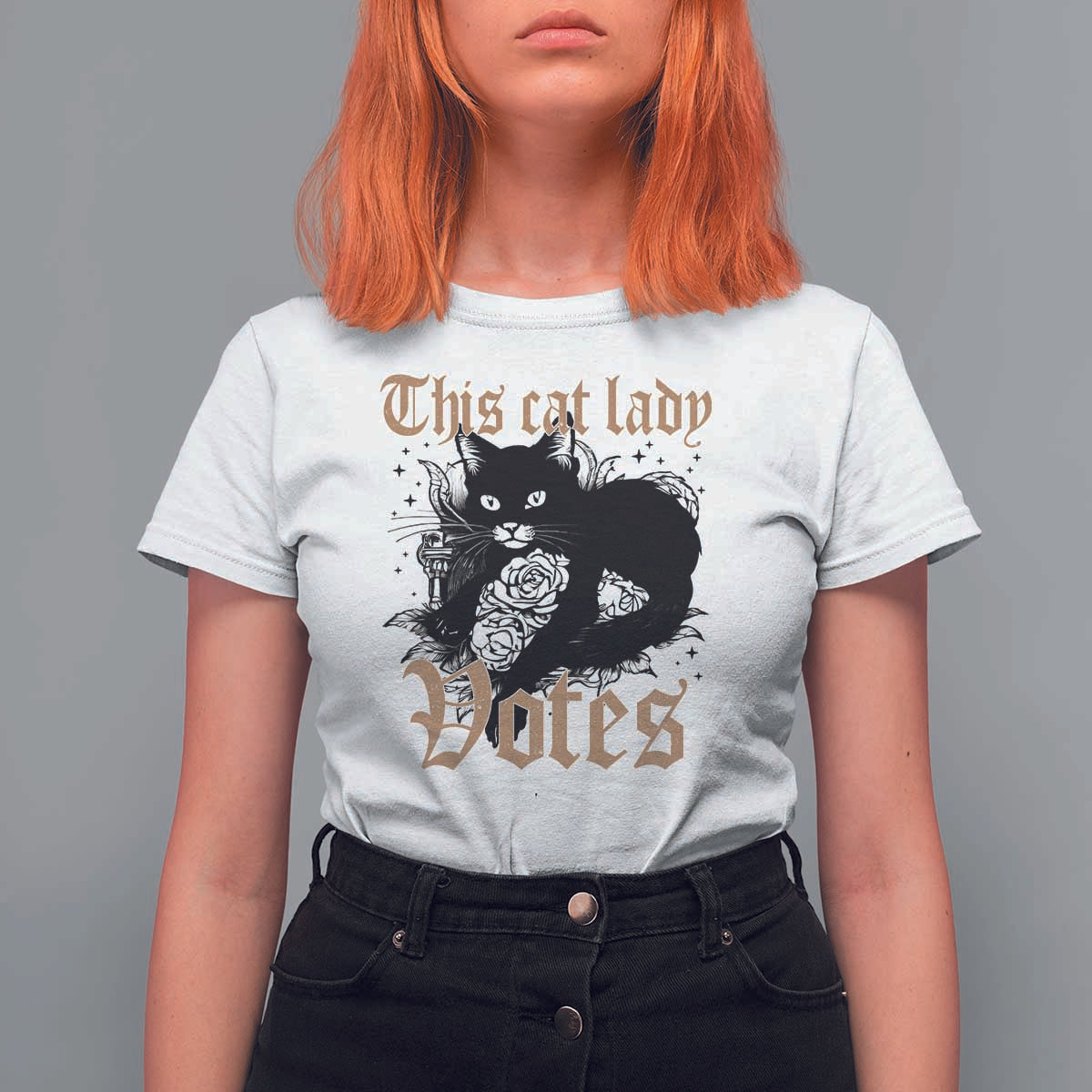 This Cat Lady Votes T Shirt For Women Black Cat For Harris This Cat Lady Votes Vintage Roses - Wonder Print Shop