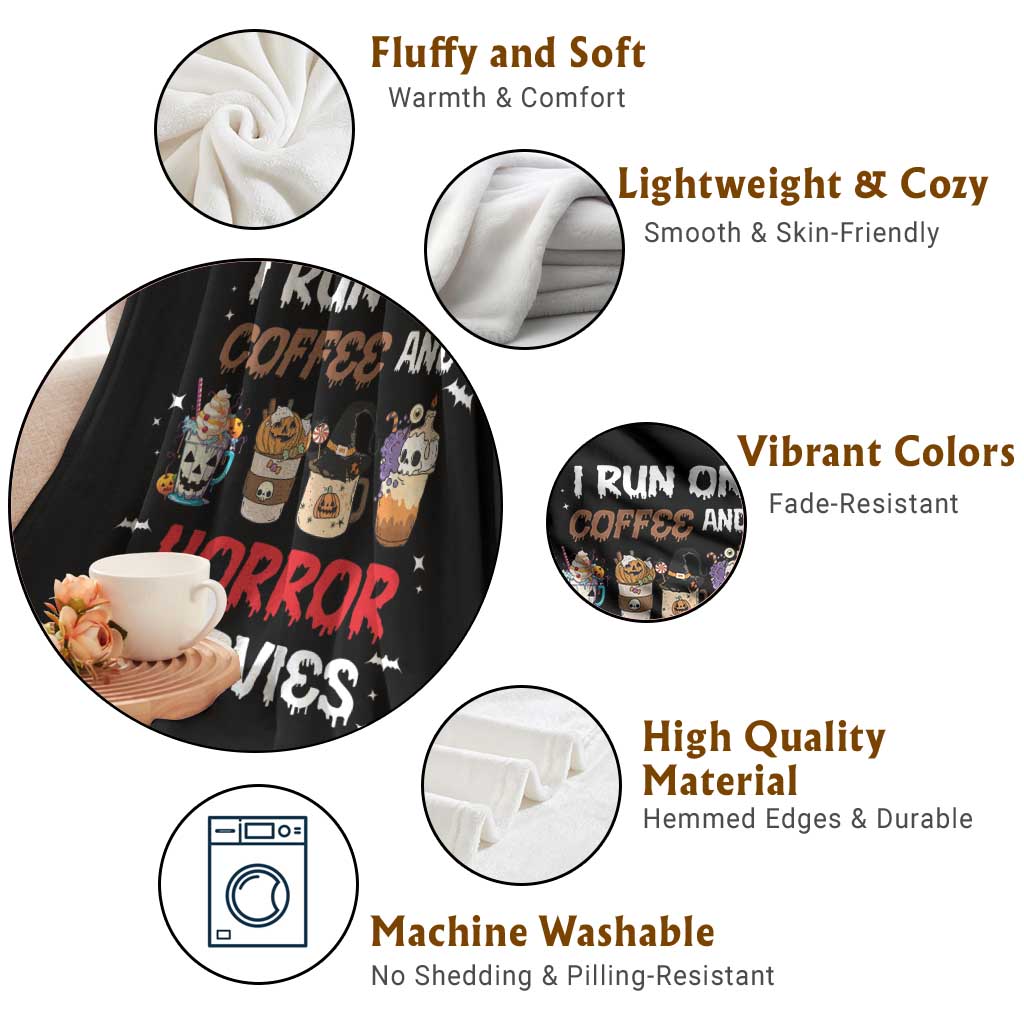 Funny Halloween Throw Blanket I Run On Coffee And Horror Movies Pumpkin Witch Hat - Wonder Print Shop