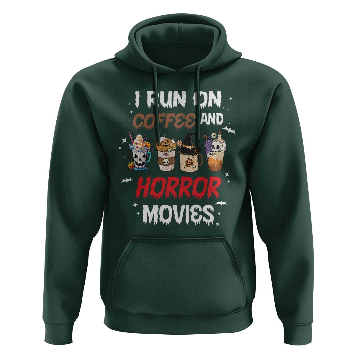 Funny Halloween Hoodie I Run On Coffee And Horror Movies Pumpkin Witch Hat