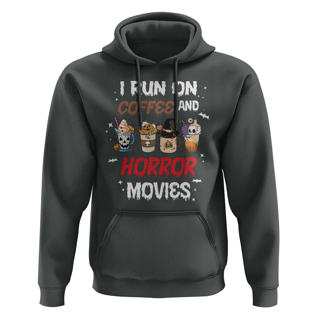 Funny Halloween Hoodie I Run On Coffee And Horror Movies Pumpkin Witch Hat