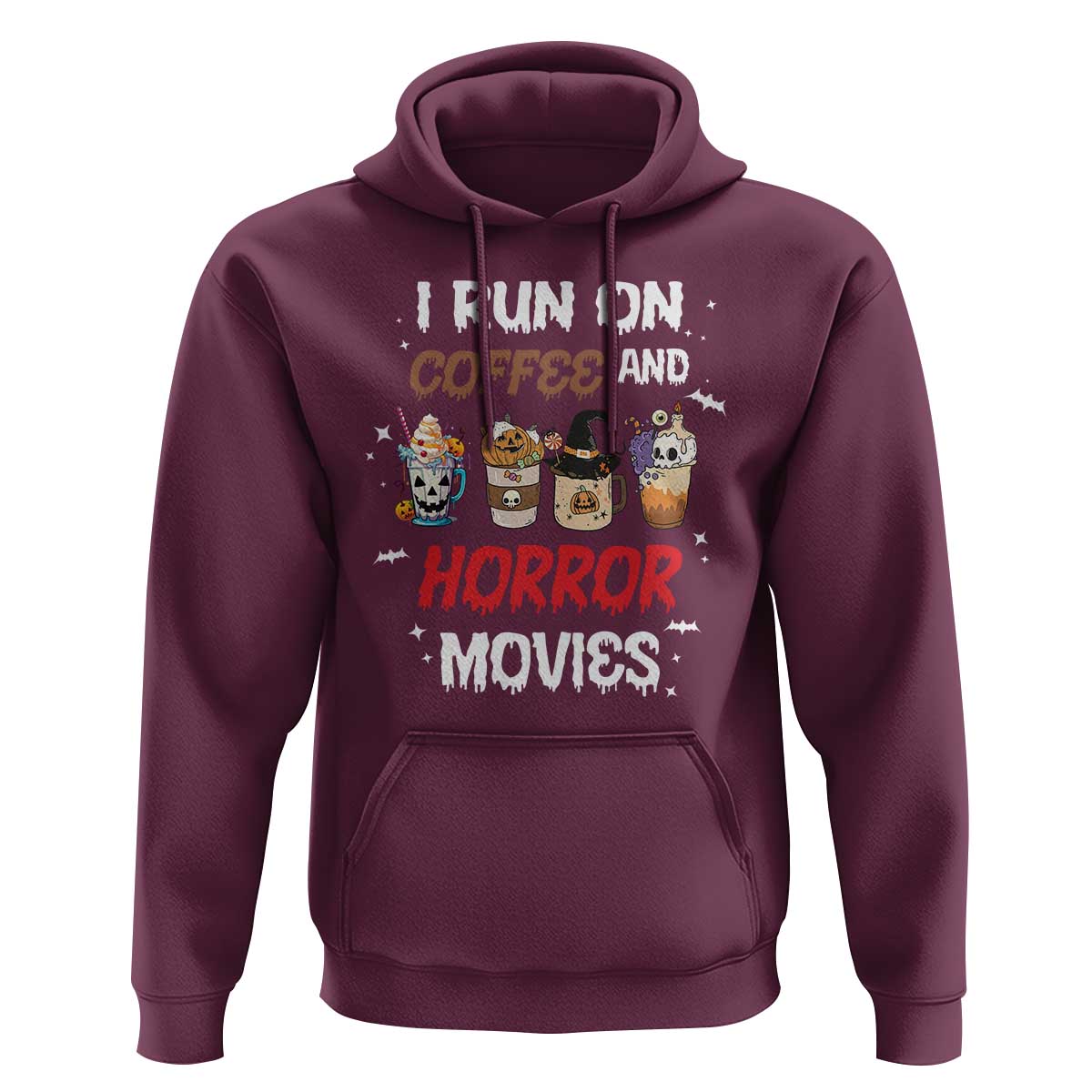 Funny Halloween Hoodie I Run On Coffee And Horror Movies Pumpkin Witch Hat