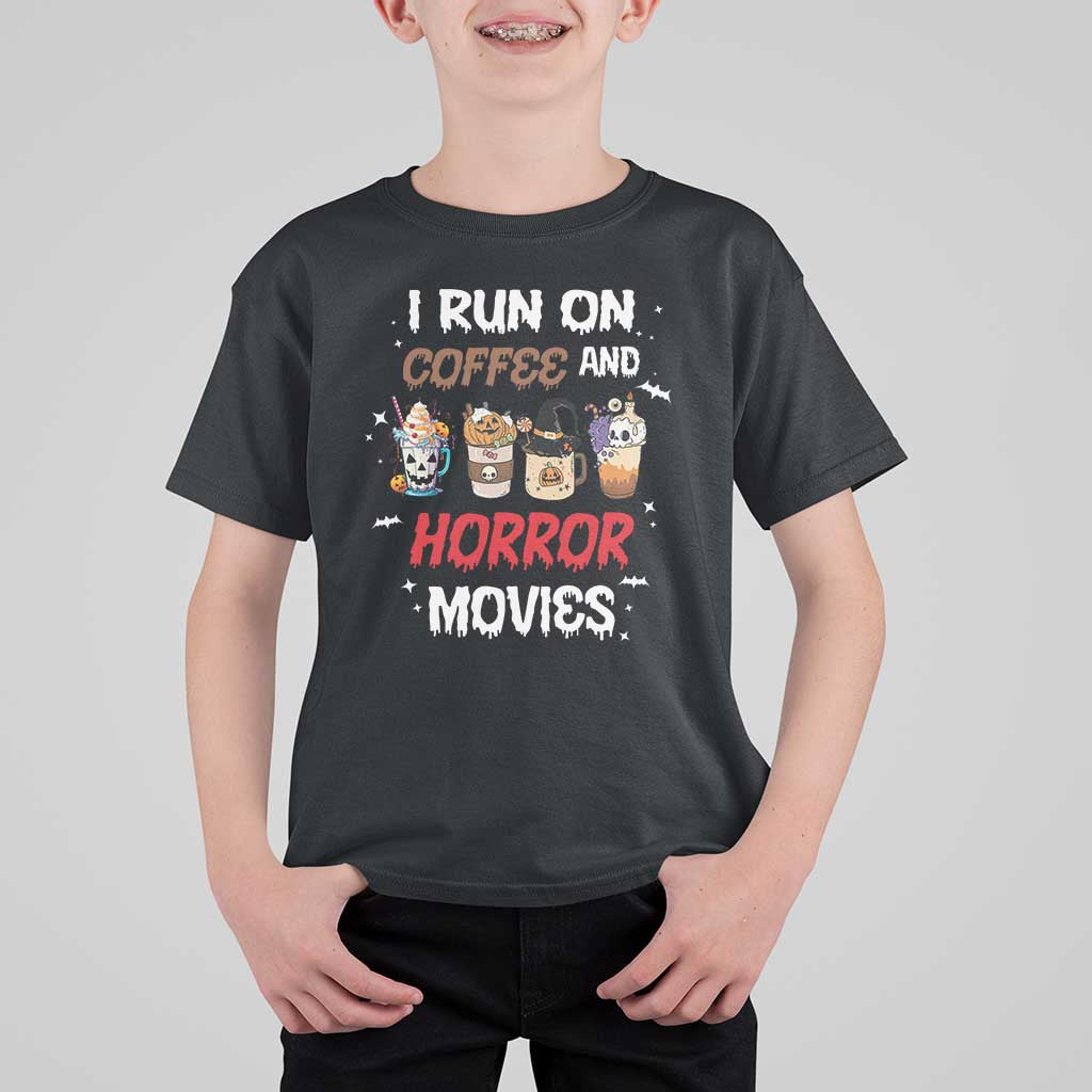 Funny Halloween T Shirt For Kid I Run On Coffee And Horror Movies Pumpkin Witch Hat - Wonder Print Shop