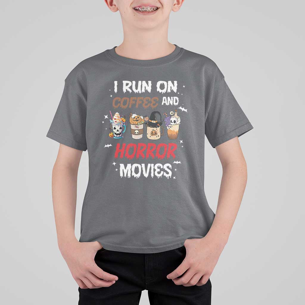 Funny Halloween T Shirt For Kid I Run On Coffee And Horror Movies Pumpkin Witch Hat - Wonder Print Shop