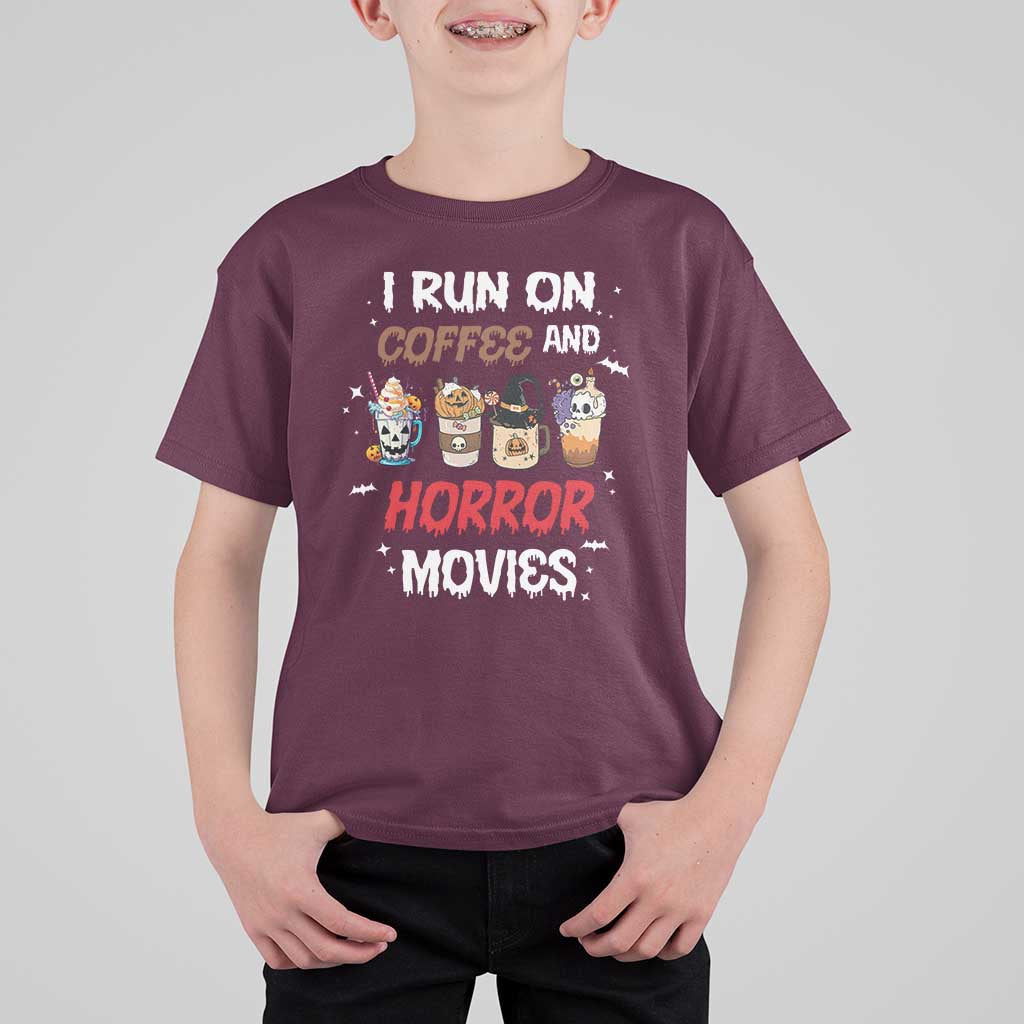 Funny Halloween T Shirt For Kid I Run On Coffee And Horror Movies Pumpkin Witch Hat - Wonder Print Shop