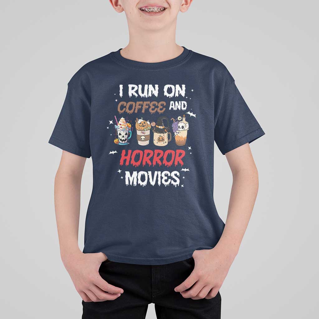 Funny Halloween T Shirt For Kid I Run On Coffee And Horror Movies Pumpkin Witch Hat - Wonder Print Shop