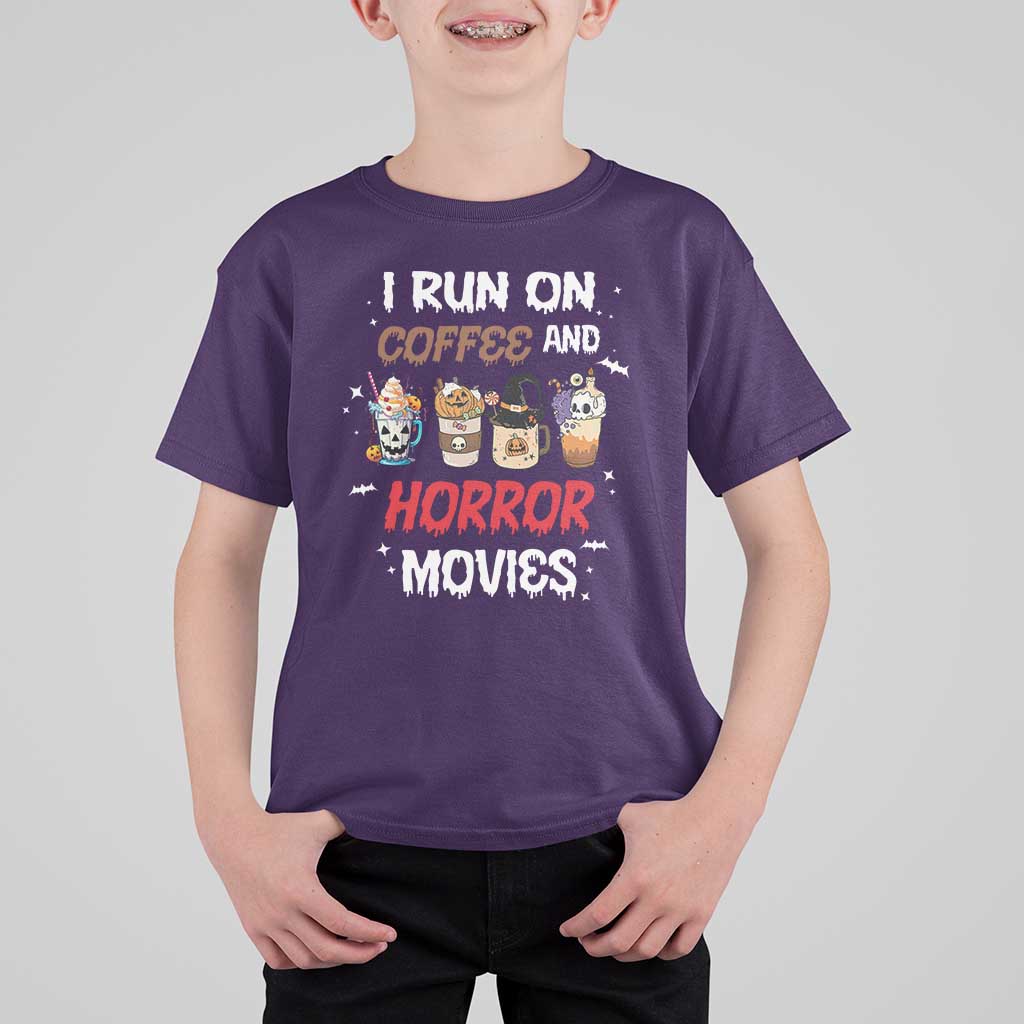 Funny Halloween T Shirt For Kid I Run On Coffee And Horror Movies Pumpkin Witch Hat - Wonder Print Shop