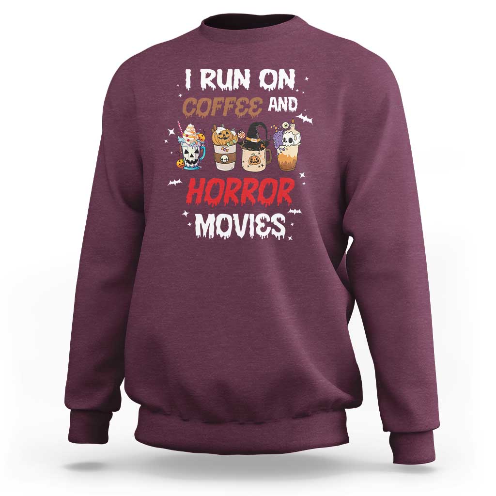 Funny Halloween Sweatshirt I Run On Coffee And Horror Movies Pumpkin Witch Hat - Wonder Print Shop