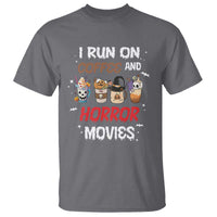 Funny Halloween T Shirt I Run On Coffee And Horror Movies Pumpkin Witch Hat - Wonder Print Shop