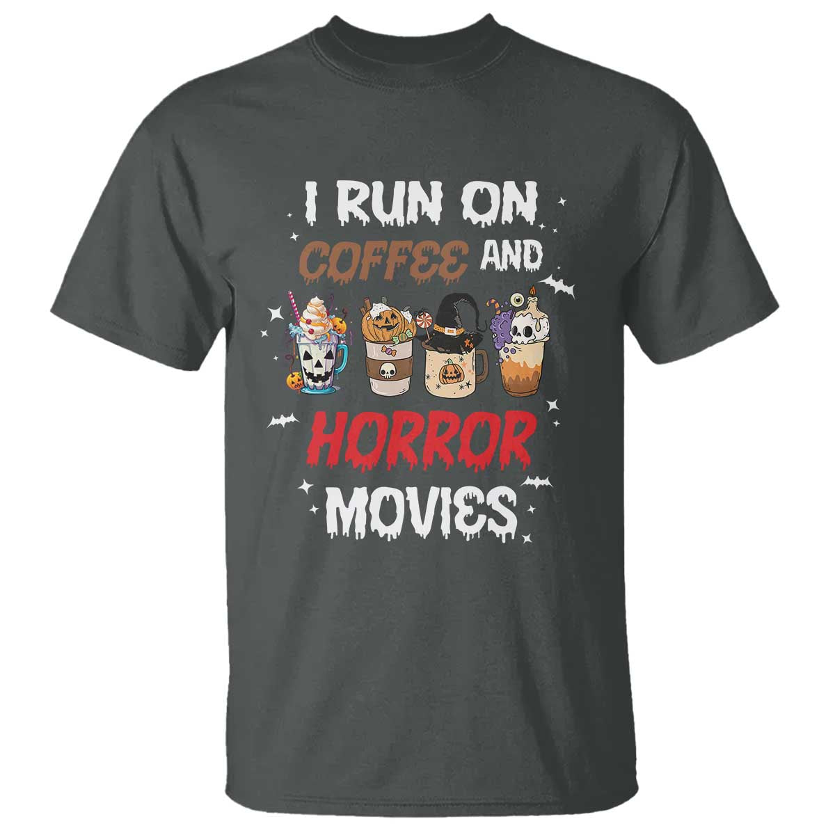 Funny Halloween T Shirt I Run On Coffee And Horror Movies Pumpkin Witch Hat - Wonder Print Shop
