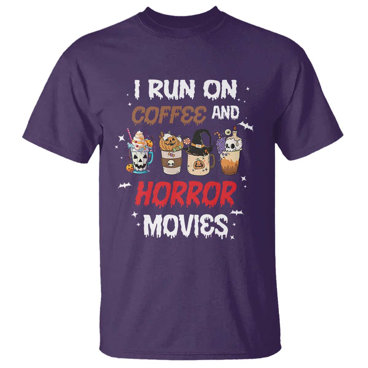 Funny Halloween T Shirt I Run On Coffee And Horror Movies Pumpkin Witch Hat - Wonder Print Shop