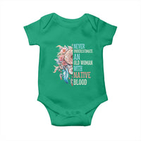 Native American Baby Onesie Never Underestimate An Old Woman With Native Blood Dreamcatcher - Wonder Print Shop