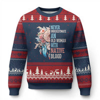 Native American Ugly Christmas Sweater Never Underestimate An Old Woman With Native Blood Dreamcatcher - Wonder Print Shop