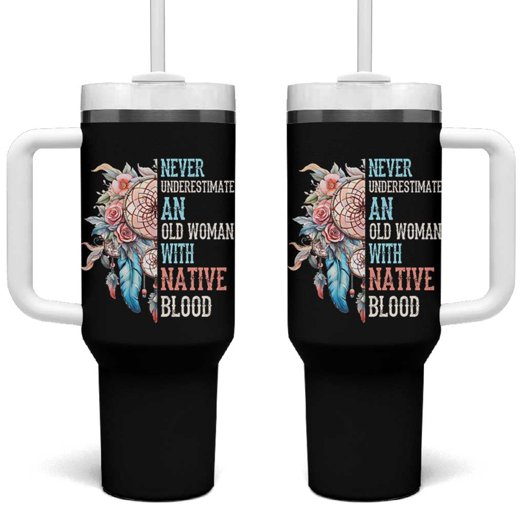Native American Tumbler With Handle Never Underestimate An Old Woman With Native Blood Dreamcatcher - Wonder Print Shop