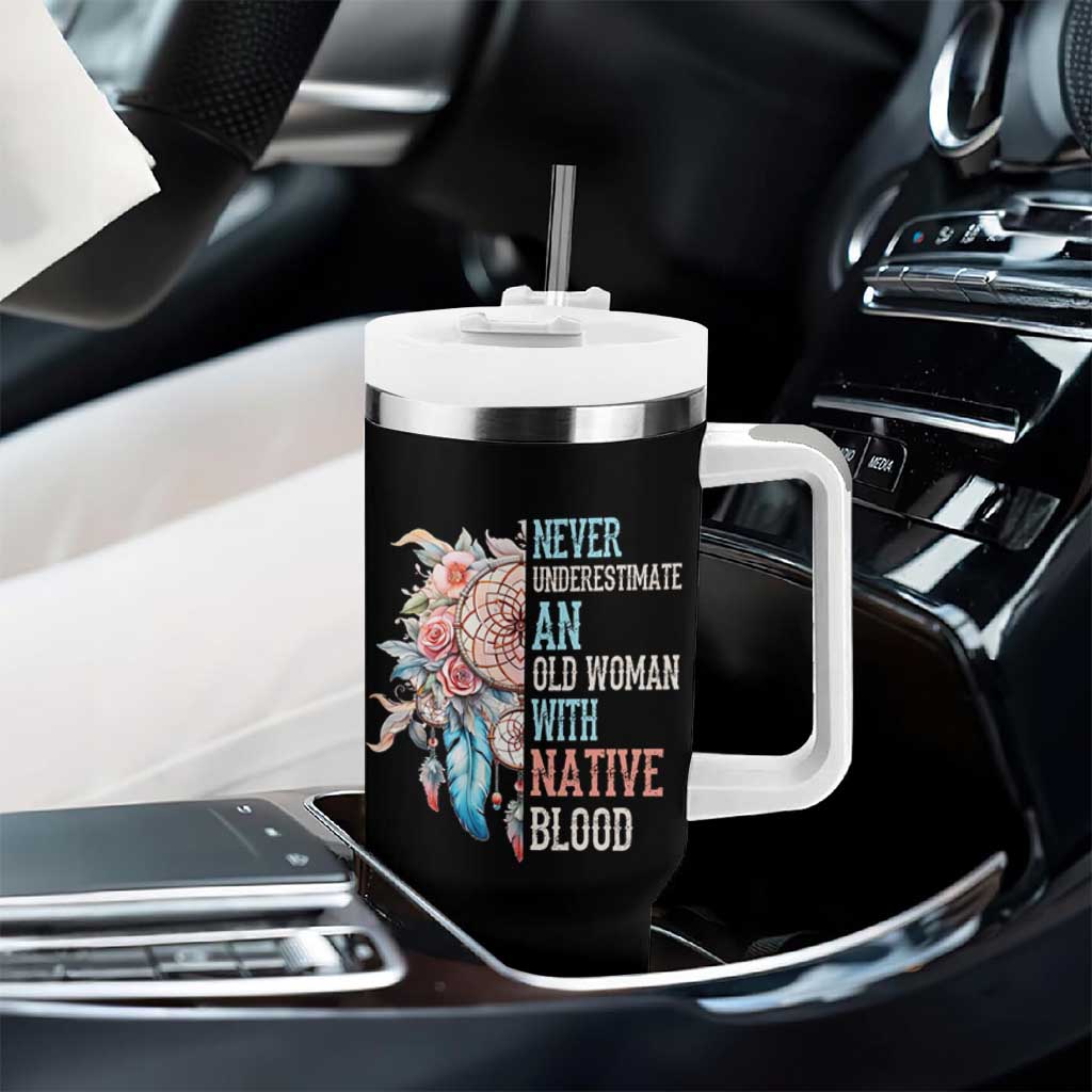 Native American Tumbler With Handle Never Underestimate An Old Woman With Native Blood Dreamcatcher - Wonder Print Shop