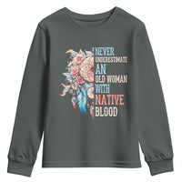 Native American Youth Sweatshirt Never Underestimate An Old Woman With Native Blood Dreamcatcher - Wonder Print Shop