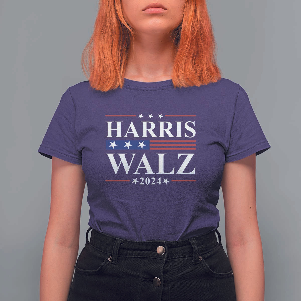 Harris Walz 2024 T Shirt For Women President Election Campaign American Flag - Wonder Print Shop