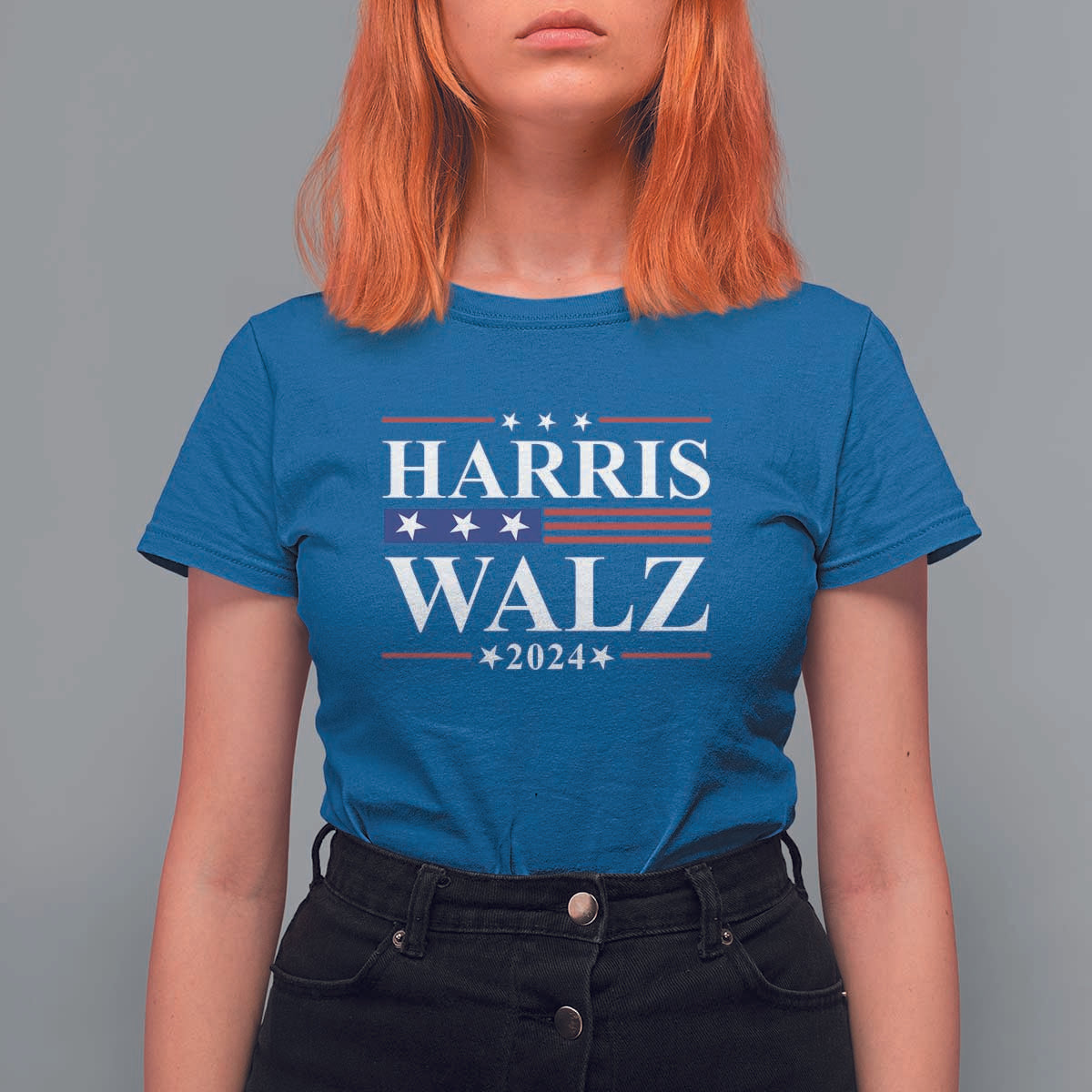 Harris Walz 2024 T Shirt For Women President Election Campaign American Flag - Wonder Print Shop