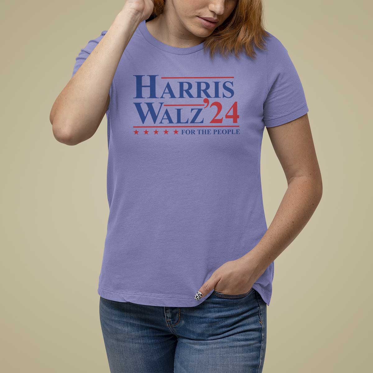 Harris Walz'24 T Shirt For Women Presidential Election 2024 US Flag - Wonder Print Shop
