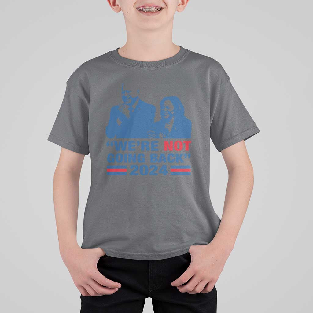 Harris Walz T Shirt For Kid We're Not Going Back 2024 American Flag - Wonder Print Shop