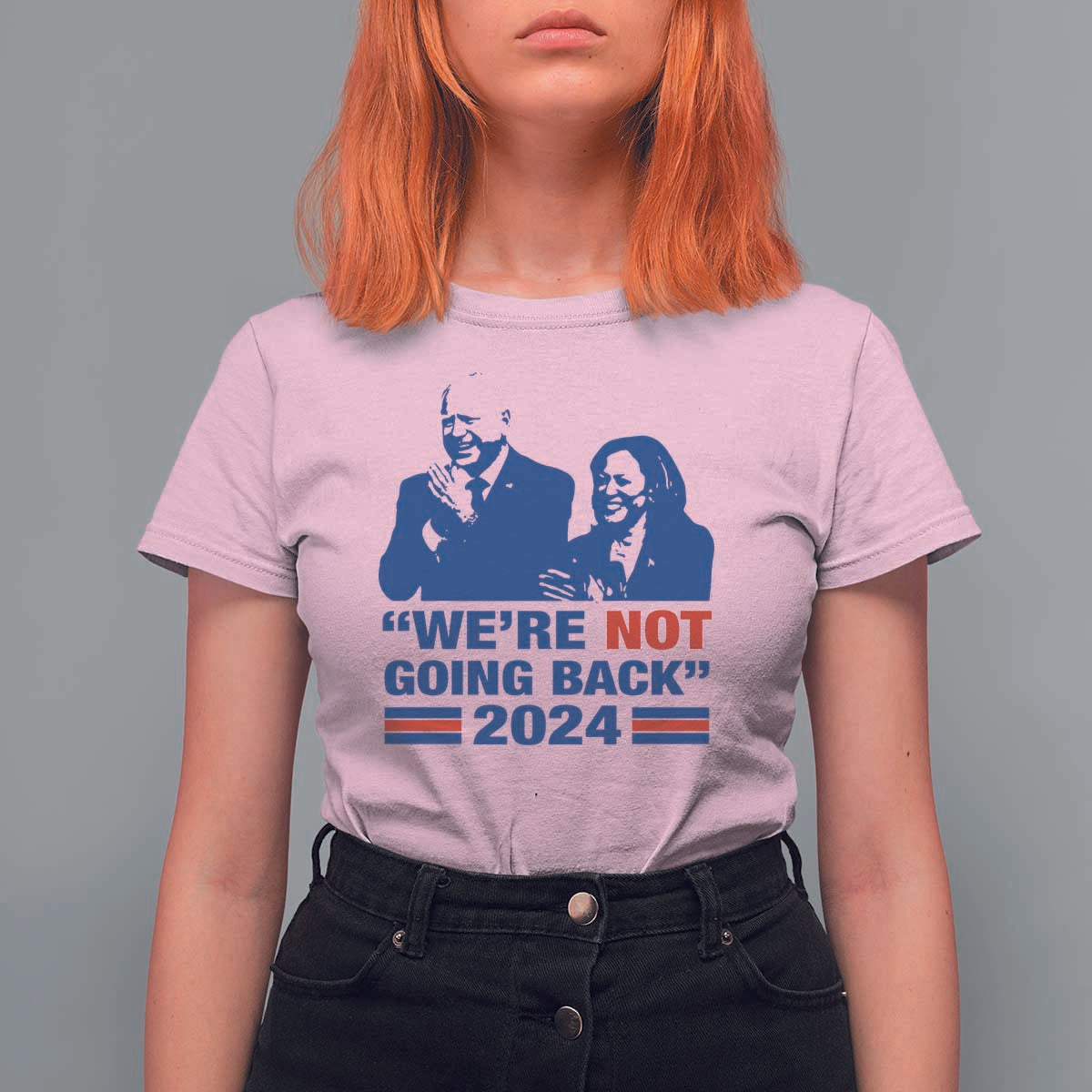 Harris Walz T Shirt For Women We're Not Going Back 2024 American Flag - Wonder Print Shop