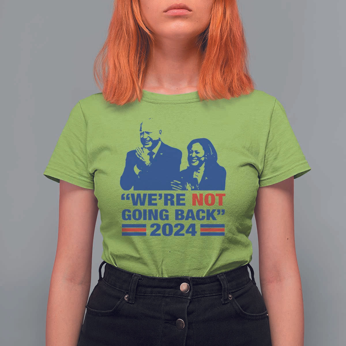 Harris Walz T Shirt For Women We're Not Going Back 2024 American Flag - Wonder Print Shop