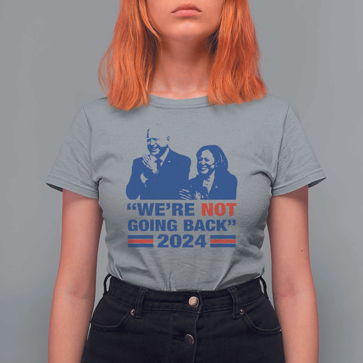 Harris Walz T Shirt For Women We're Not Going Back 2024 American Flag - Wonder Print Shop