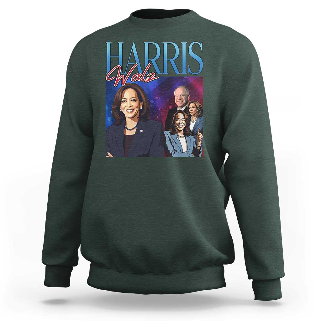 Harris Walz Supporter Sweatshirt Presidential Election Pearls US Flag - Wonder Print Shop