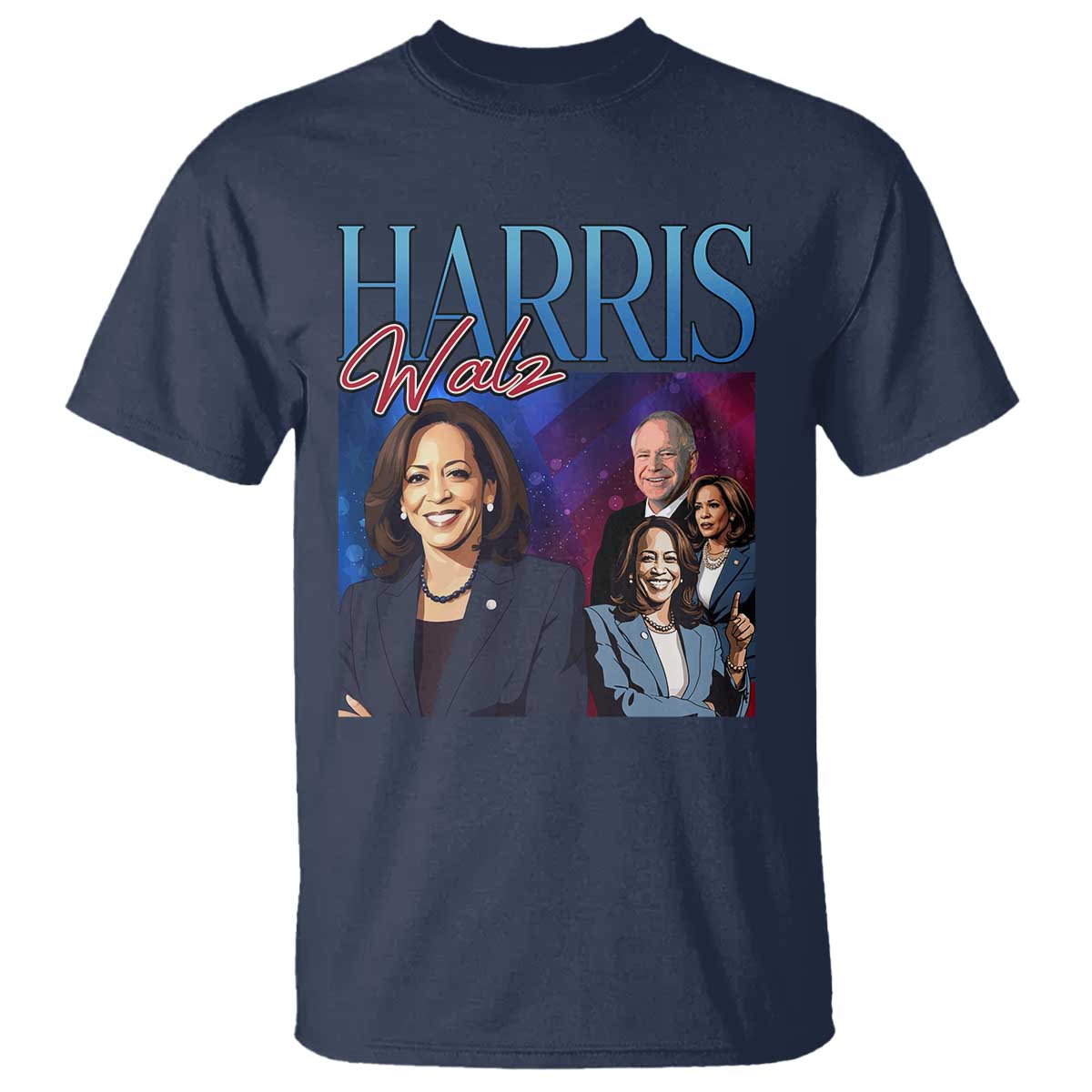Harris Walz Supporter T Shirt Presidential Election Pearls US Flag - Wonder Print Shop