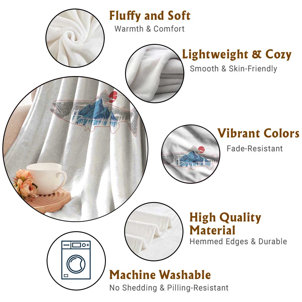 Trout Fly Fish Nature Montane Forest Fishing Camping Throw Blanket - Wonder Print Shop