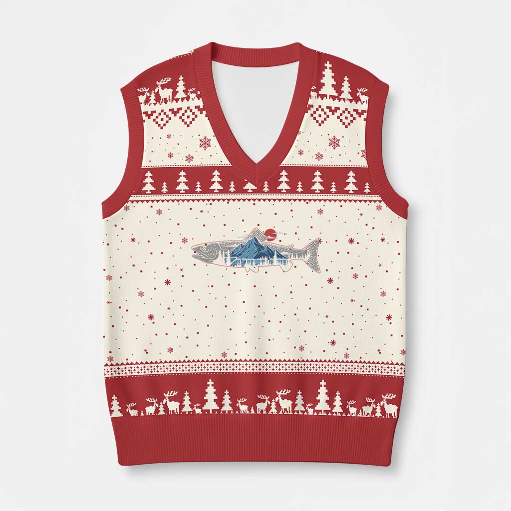 Trout Fly Fish Nature Montane Forest Fishing Camping V-Neck Knit Sweater Vest - Wonder Print Shop