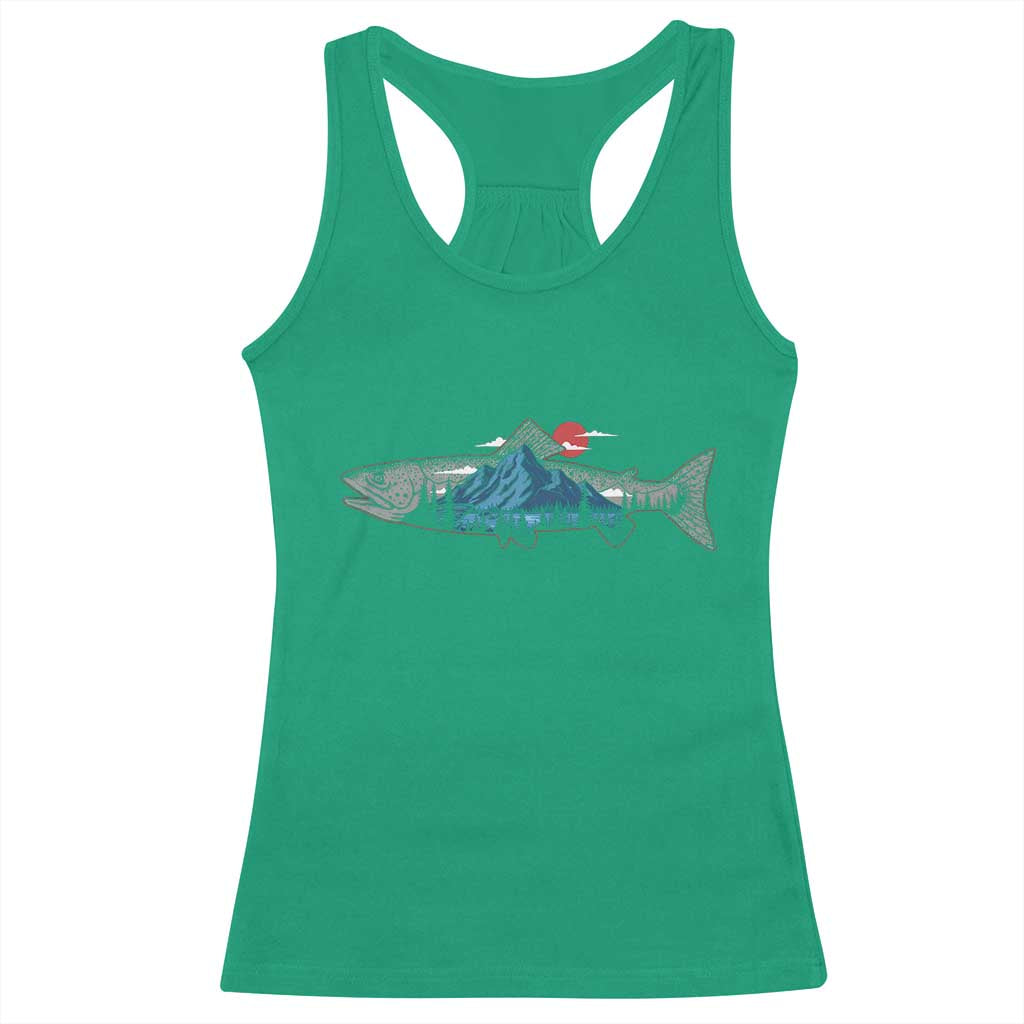 Trout Fly Fish Nature Montane Forest Fishing Camping Racerback Tank Top - Wonder Print Shop