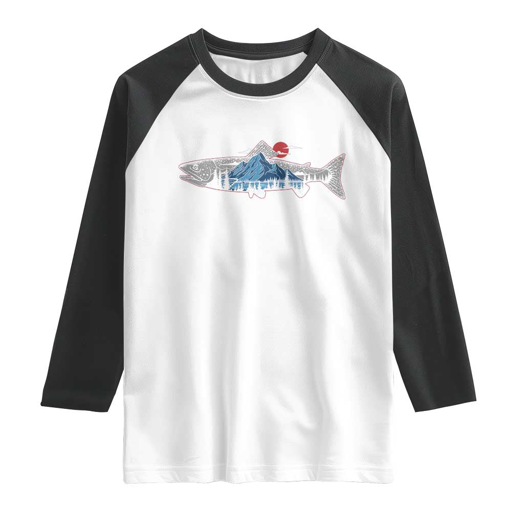 Trout Fly Fish Nature Montane Forest Fishing Camping Raglan Shirt - Wonder Print Shop