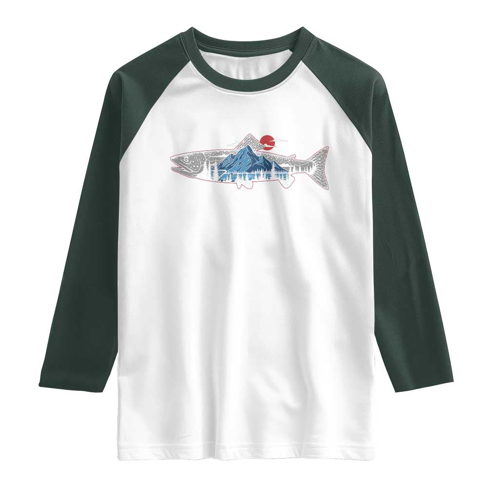 Trout Fly Fish Nature Montane Forest Fishing Camping Raglan Shirt - Wonder Print Shop