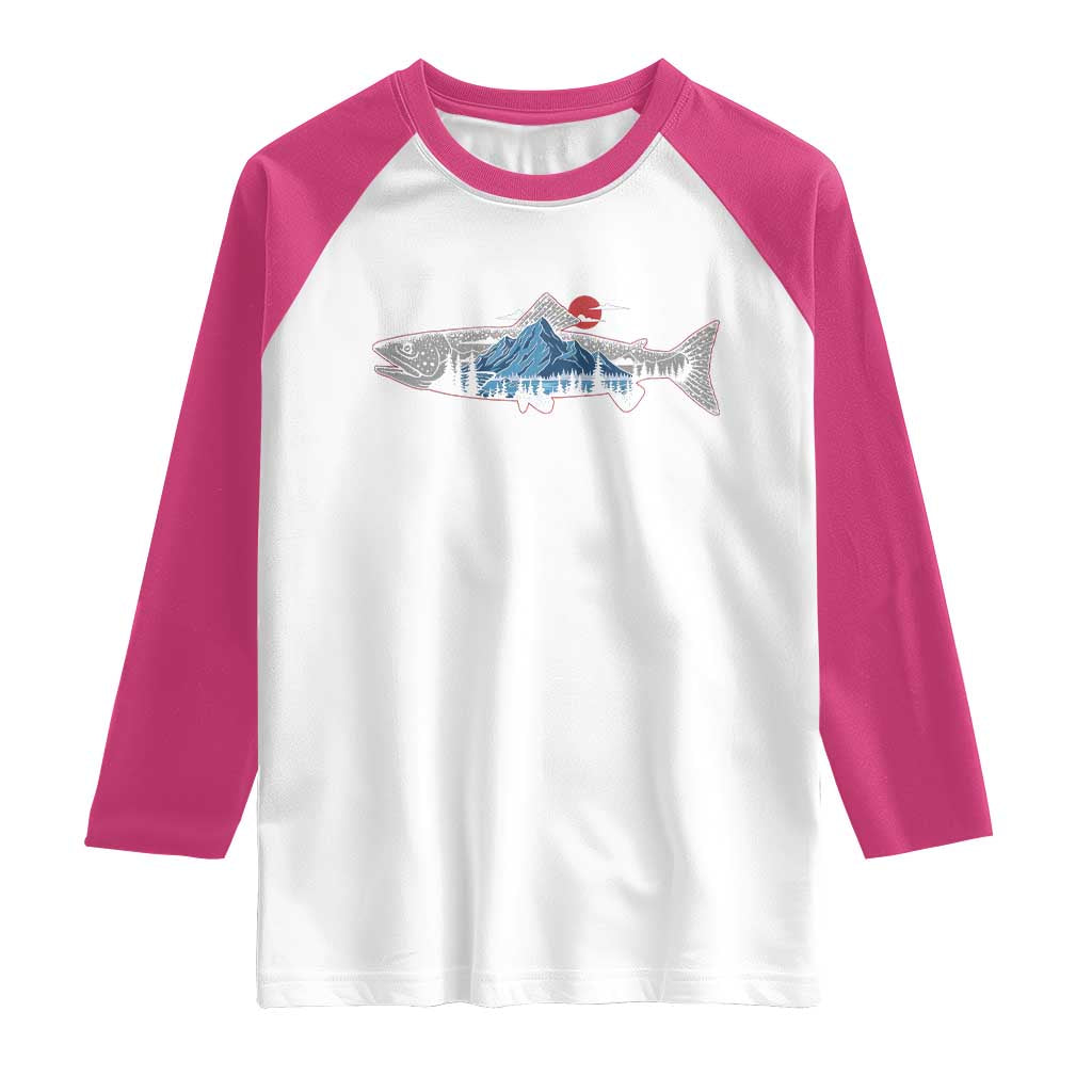 Trout Fly Fish Nature Montane Forest Fishing Camping Raglan Shirt - Wonder Print Shop