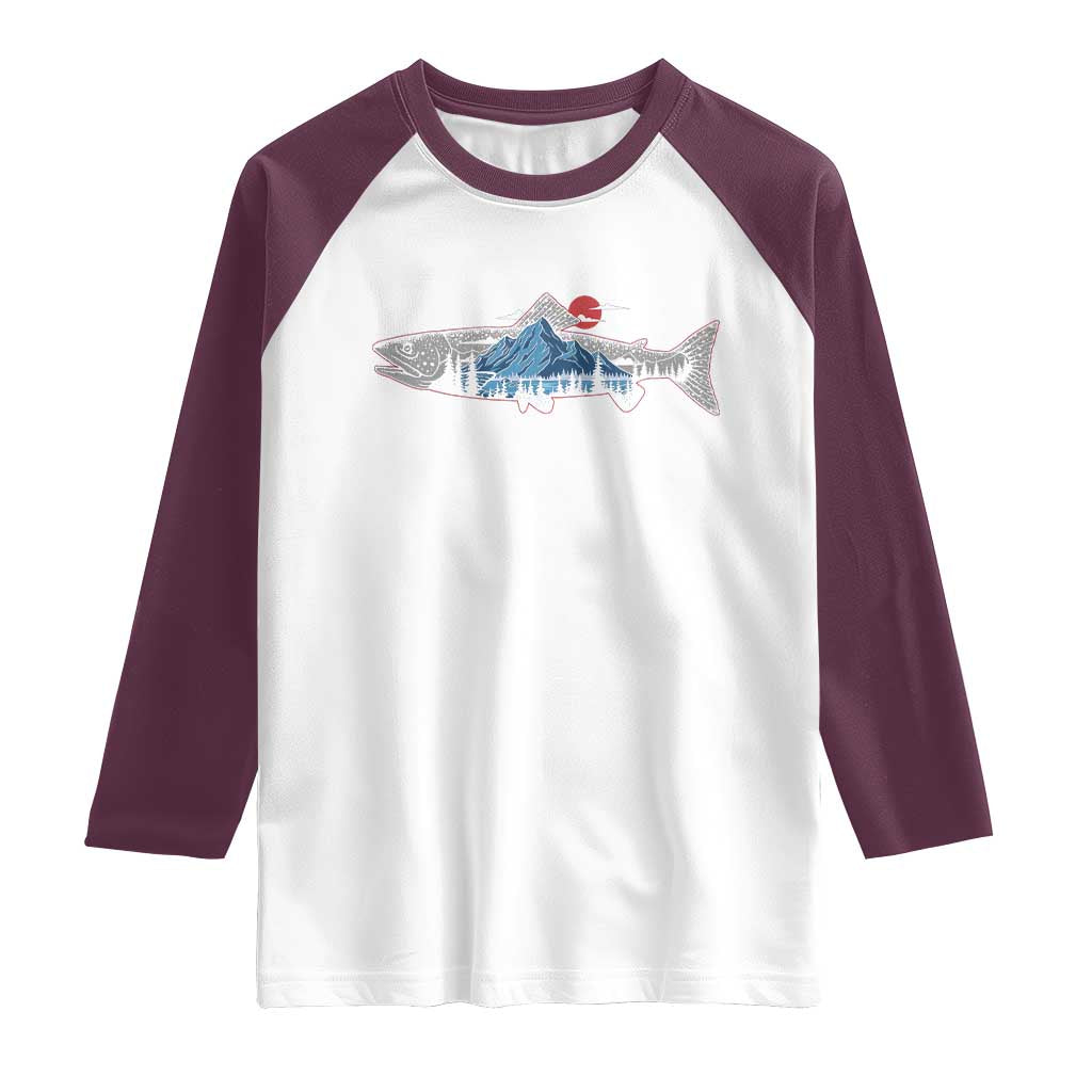 Trout Fly Fish Nature Montane Forest Fishing Camping Raglan Shirt - Wonder Print Shop
