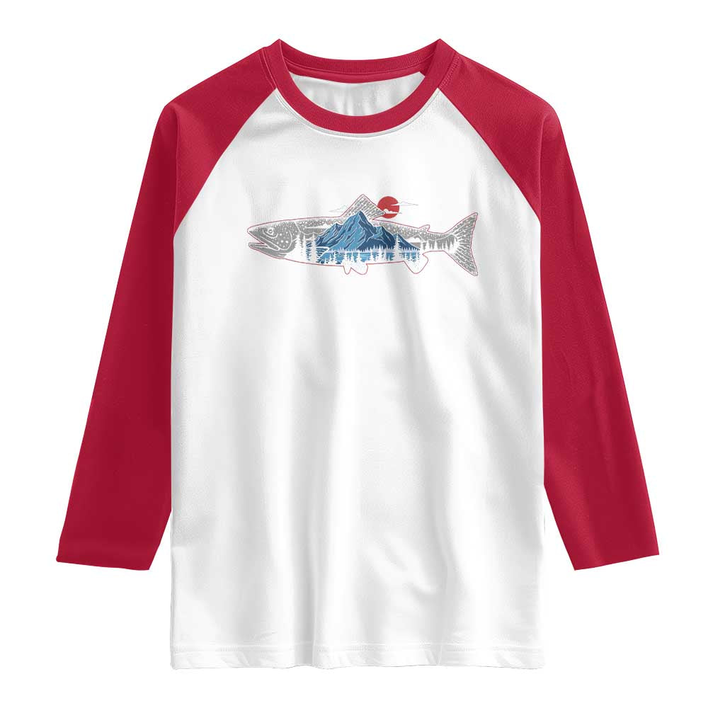 Trout Fly Fish Nature Montane Forest Fishing Camping Raglan Shirt - Wonder Print Shop
