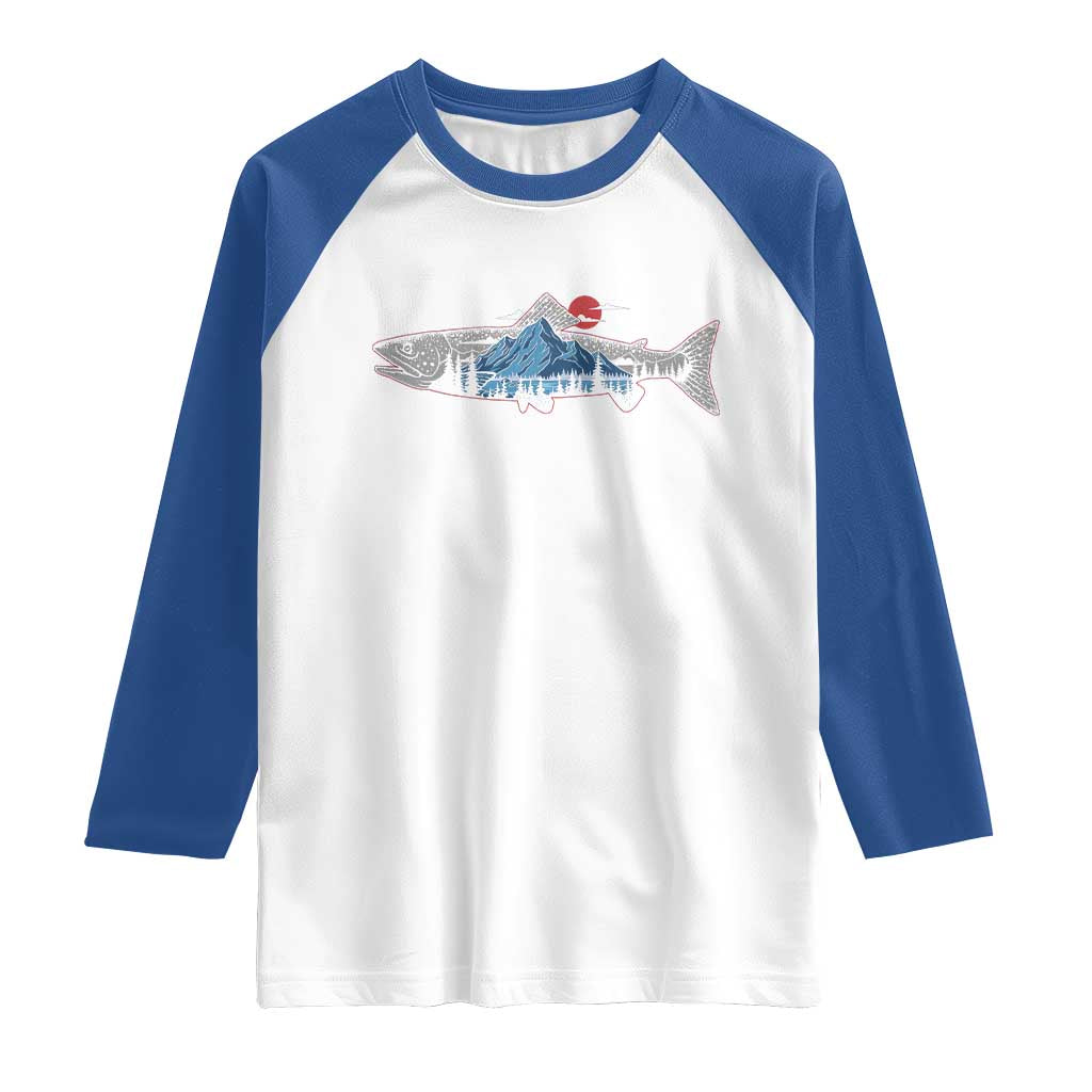 Trout Fly Fish Nature Montane Forest Fishing Camping Raglan Shirt - Wonder Print Shop