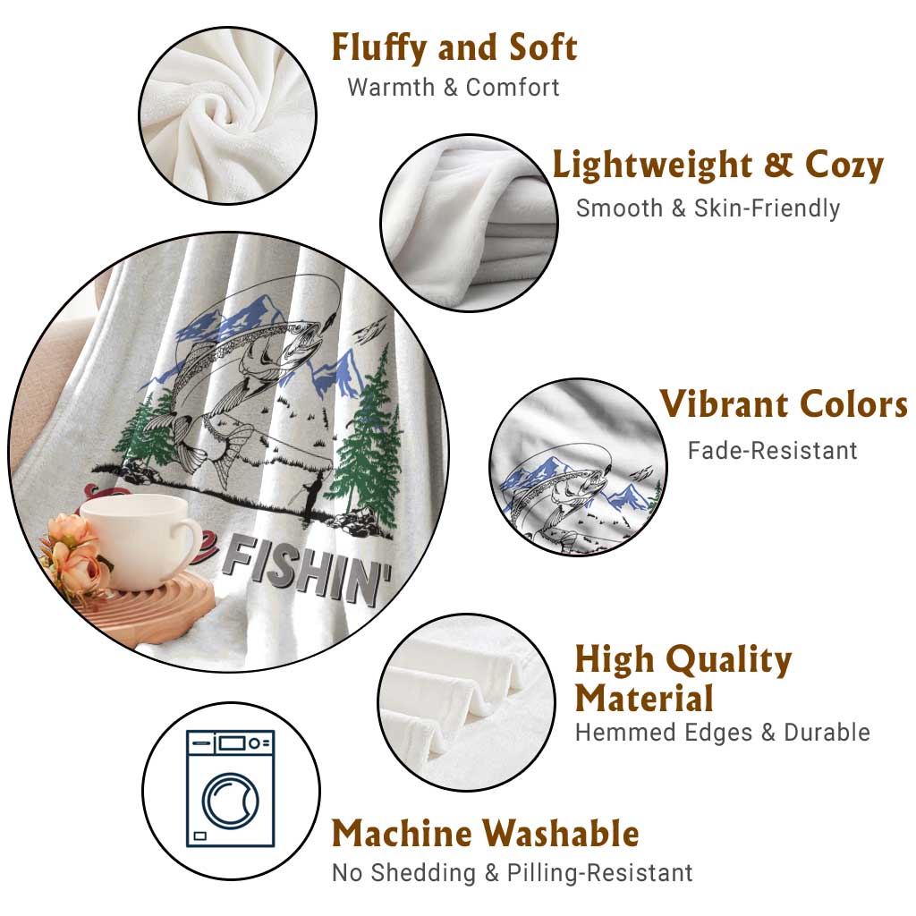 Gone Fishing Throw Blanket Trout Fishing Lover Montane Forest - Wonder Print Shop