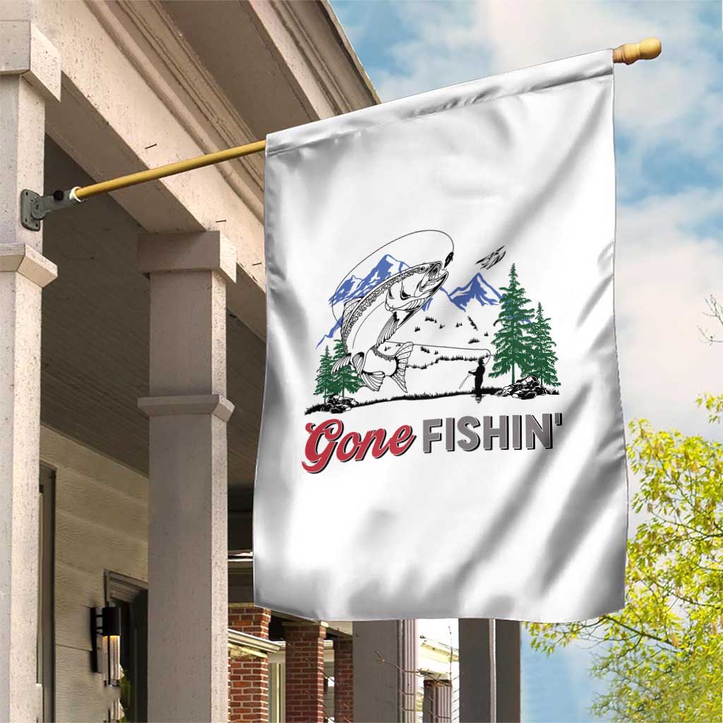Gone Fishing Garden Flag Trout Fishing Lover Montane Forest - Wonder Print Shop