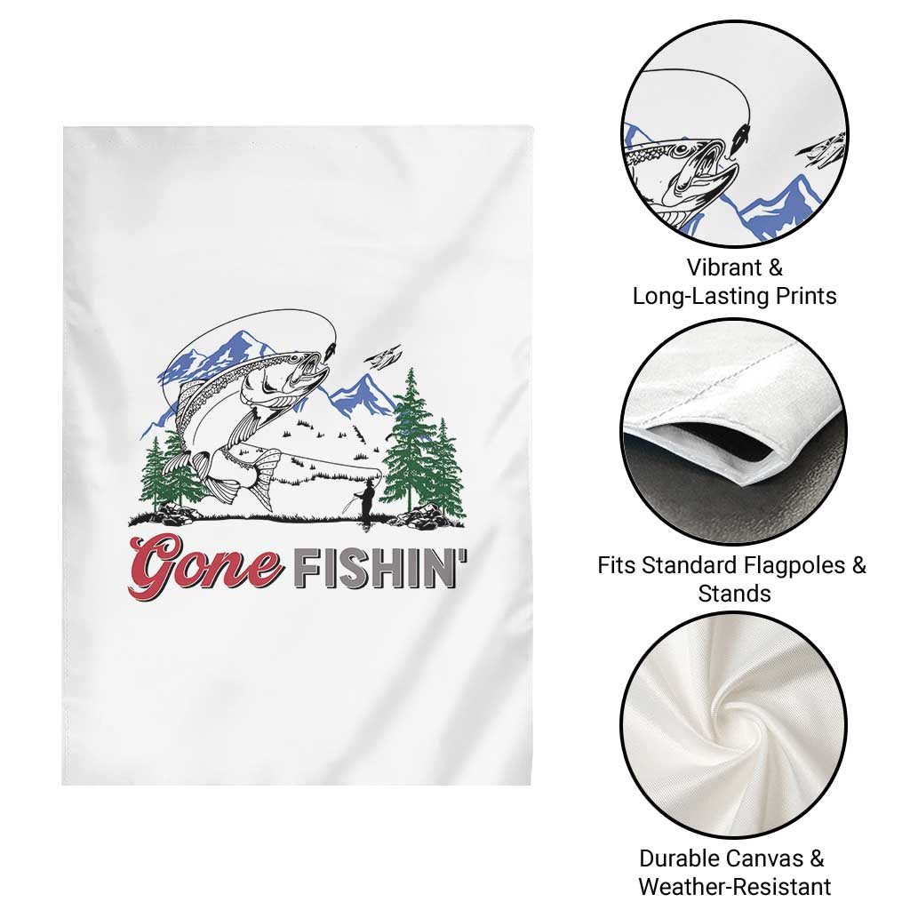 Gone Fishing Garden Flag Trout Fishing Lover Montane Forest - Wonder Print Shop