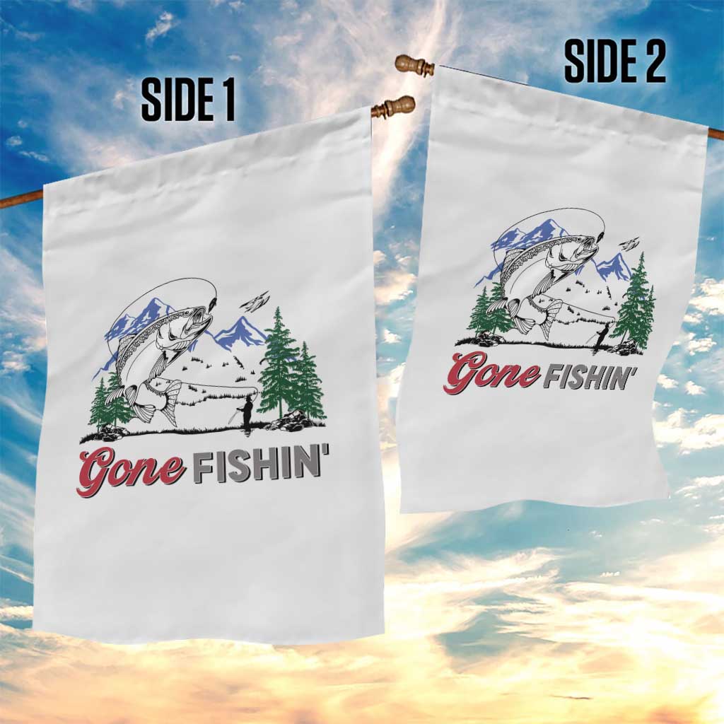 Gone Fishing Garden Flag Trout Fishing Lover Montane Forest - Wonder Print Shop