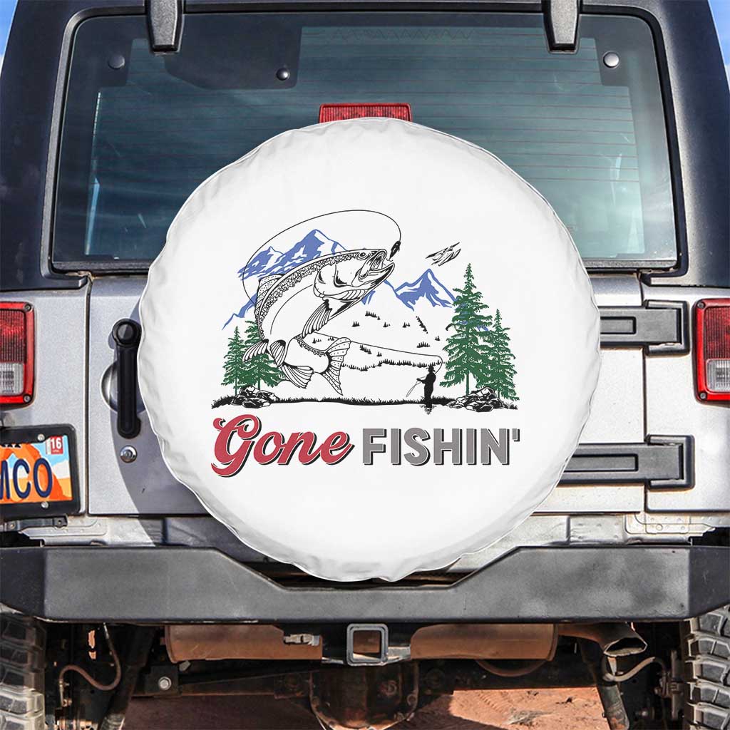 Gone Fishing Spare Tire Cover Trout Fishing Lover Montane Forest - Wonder Print Shop