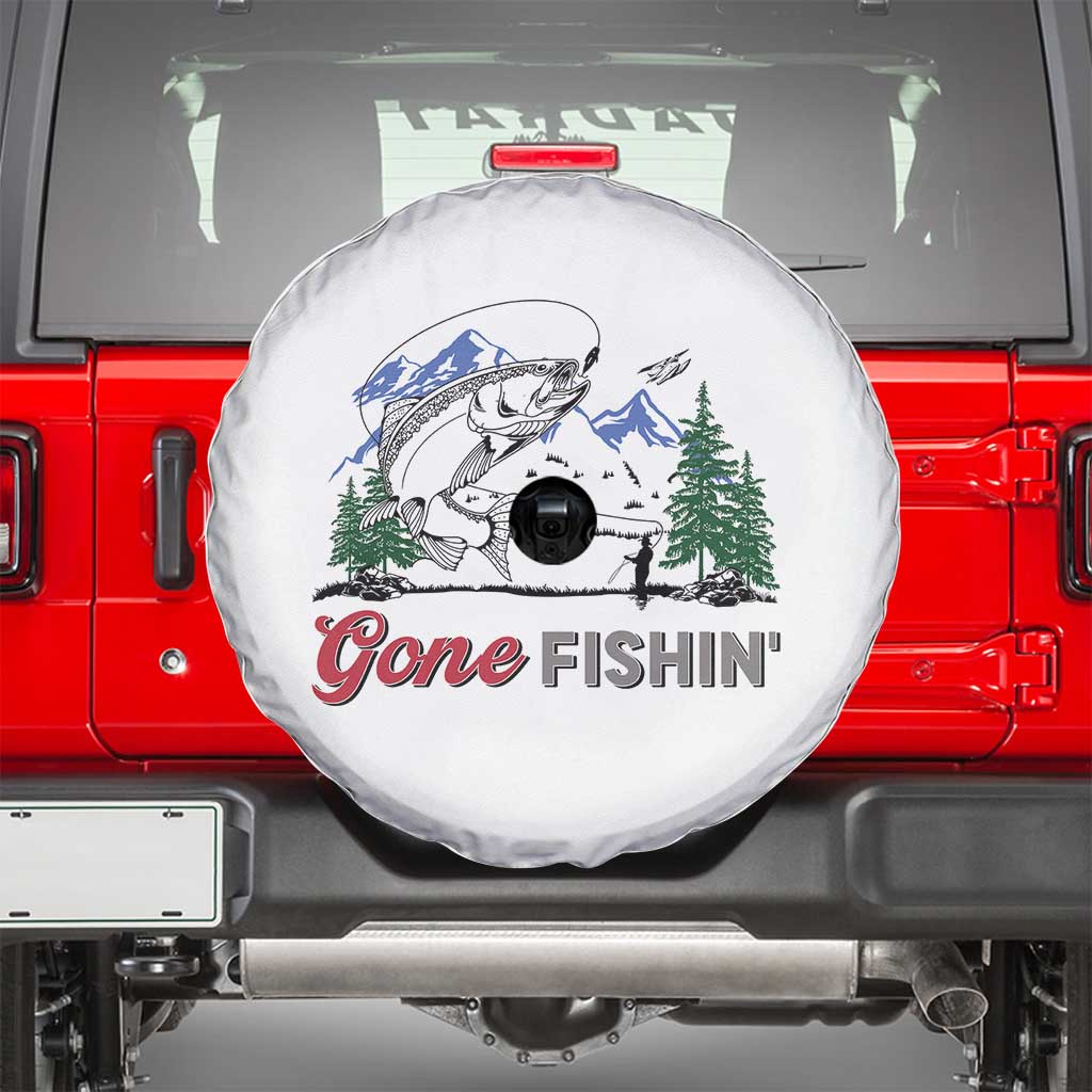 Gone Fishing Spare Tire Cover Trout Fishing Lover Montane Forest - Wonder Print Shop