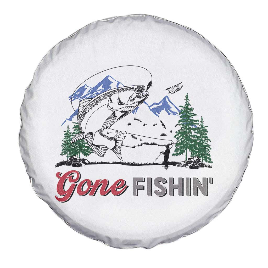 Gone Fishing Spare Tire Cover Trout Fishing Lover Montane Forest - Wonder Print Shop